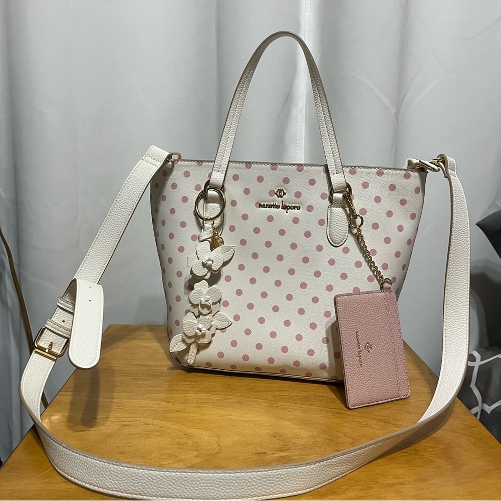 Nanette Lepore Cream and Pink Polka Dot Tote.